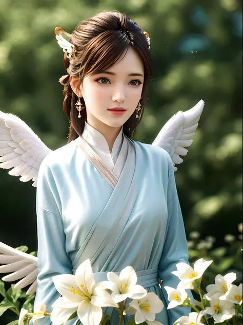 best quality,ultra-detailed,angel,beautiful detailed eyes,detailed lips,ethereal wings,heavenly light,soft glow,shimmering halo,garden backdrop,pastel colors,surreal,fantasy,serene,angelic,divine,hopeful,vibrant flora,gentle breeze,angelic figure,peaceful ...