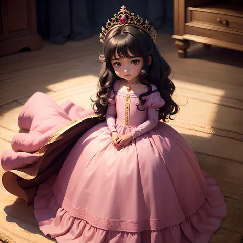 a child princess, banca com os cabelos negros em um vestido rosa, A childrens animation for a story