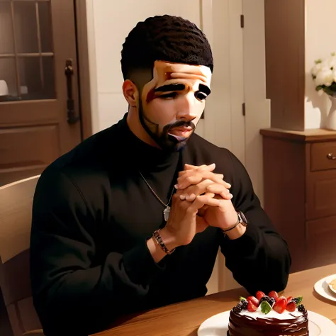 Drake rubbing his hands together for chocolate cake