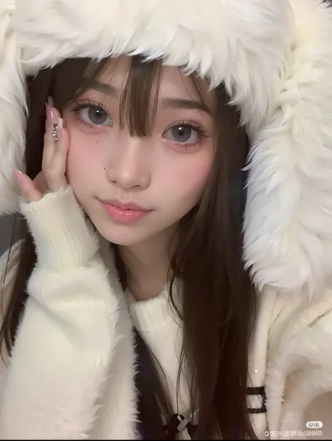 Araffe girl with long hair wearing a white furry hat, Ulzzang, Lalisa Manobal, com bonito - fino - rosto, wan adorable korean face, bonito rosto de anime natural, rosto bonito claro, young adorable korean face, menina bonito-fino-cara, Jinyoung Canela, Sak...