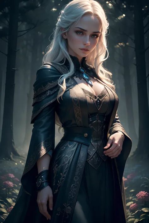 (Best quality,4K,A high resolution,Masterpiece:1.2),Ultra-detailed,(Realistic,Photorealistic,photo-realistic:1.37),A beautiful girl in a magic robe appears in front of the protagonist,the witcher,Beautiful detailed eyes,beautiful detailed lips,Extremely de...