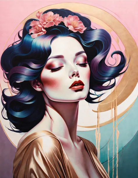 chiaroscuro technique on sensual illustration of an elegant woman, vintage ,silky eerie, matte painting, by Hannah Dale, by Harumi Hironaka, extremely soft colors, vibrant, pastel, highly detailed, digital artwork, high contrast, dramatic, refined, tonal, ...