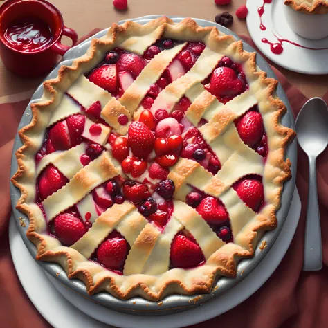 Berry pie with bright red hearts