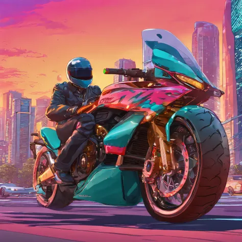 (best quality,4k,8k,highres,masterpiece:1.2),ultra-detailed,(realistic,photorealistic,photo-realistic:1.37),artwork, glassmorphism, motorcycles rider, full-face helmet, road biking, city background, reflections, vibrant colors, dynamic lighting, urban scen...