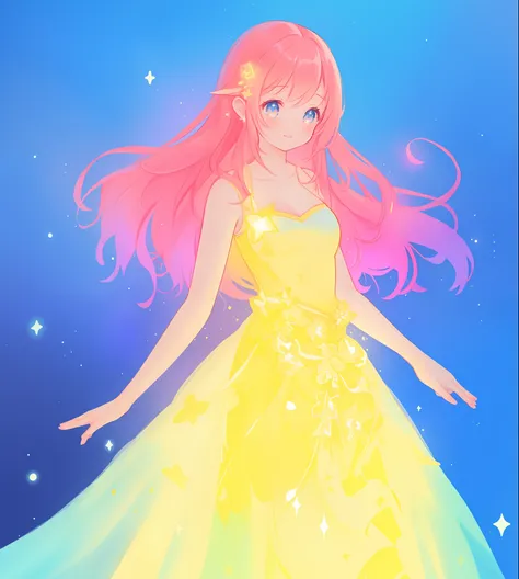 beautiful girl, puffy tiered ballgown, vibrant pastel colors, (colorful), glowing golden long hair, magical lights, sparkling magical liquid, inspired by Glen Keane, inspired by Lois van Baarle, disney art style, by Lois van Baarle, glowing aura around her...