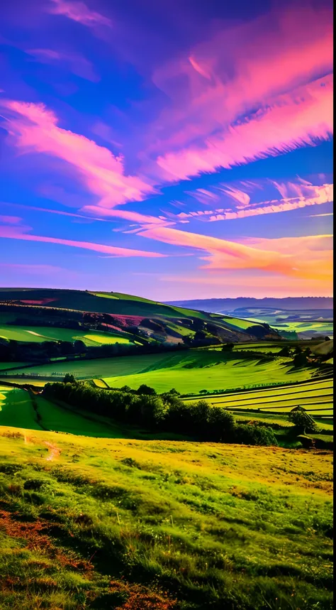 steppe landscape，blues sky and clouds,  green forest, a country road，Colorful hot air balloons，high quality desktop wallpaper, verdant forest, detailed fields nature, beautiful english countryside, Stunning landscape, Rolling hills, Landscape wallpaper, lu...