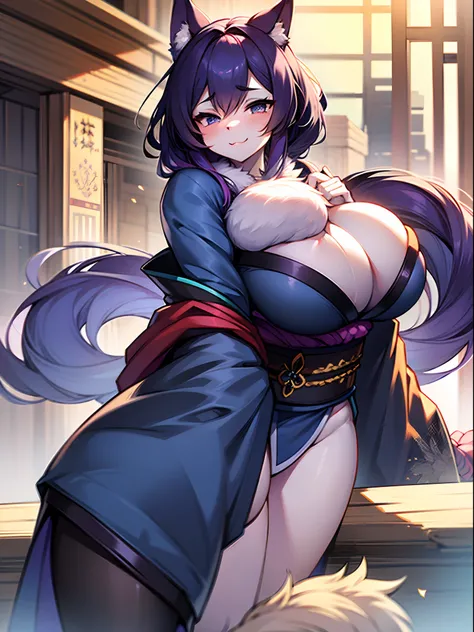 Furry, Big Boobs, Female, indigo fur, Kimono