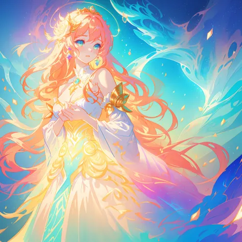 beautiful girl, puffy tiered ballgown with puffy long sleeves, vibrant pastel colors, (colorful), glowing golden long hair, magical lights, sparkling magical liquid, inspired by Glen Keane, inspired by Lois van Baarle, disney art style, by Lois van Baarle,...