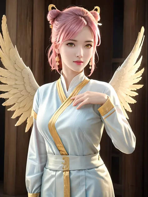 angel,(best quality,4k,8k,highres,masterpiece:1.2),ultra-detailed,(realistic,photorealistic,photo-realistic:1.37),portraits,vivid colors,soft lighting,ethereal,angelic,heavenly,golden halo,flowing robes,dove,peaceful,tranquil,majestic wings,lightness,float...