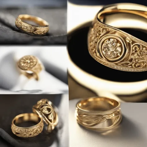 （（Ring design concept art）），Yellow gold ring，（Ring concept blueprint），（（Ring rings in the shape of waves）），Engraved five-pointed star，（Fine craftsmanship），Hemming，Natural sunlight，Shining Effect