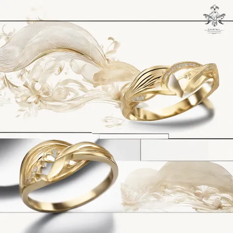 （（Ring design concept art）），Yellow gold ring，（Ring concept blueprint），（（Ring rings in the shape of waves）），Engraved five-pointed star，（Fine craftsmanship），Hemming，Natural sunlight，Shining Effect