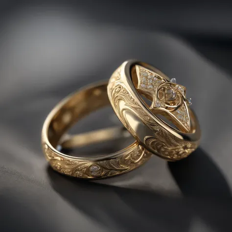 （（Ring design concept art）），Yellow gold ring，（Ring concept blueprint），（（Ring rings in the shape of waves）），Engraved five-pointed star，（Fine craftsmanship），Hemming，Natural sunlight，Shining Effect