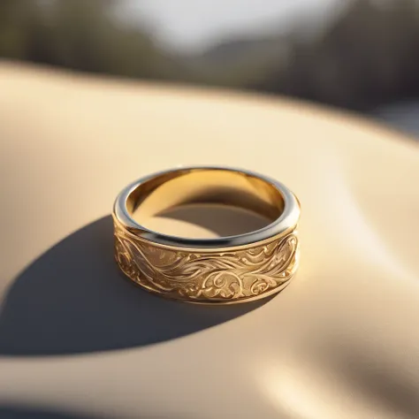 （（Ring design concept art）），Yellow gold ring，（Ring concept blueprint），（（Ring rings in the shape of waves）），Engraved five-pointed star，（Fine craftsmanship），Hemming，Natural sunlight，Shining Effect