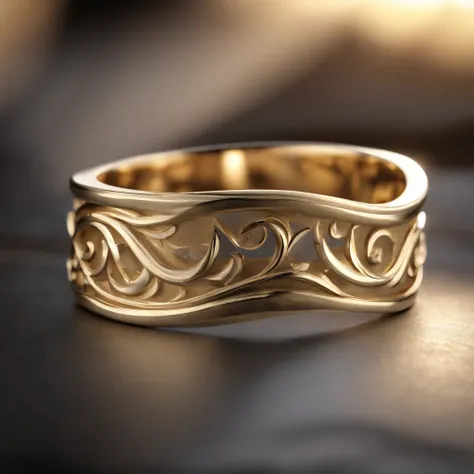 （（Ring design concept art）），Yellow gold ring，（Ring concept blueprint），（（Ring rings in the shape of waves）），Engraved five-pointed star，（Fine craftsmanship），Hemming，Natural sunlight，Shining Effect