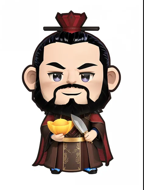 Caricature of a man with a beard and a knife, Cao Cao, C4D style，cartoonish style， (Ray tracing)