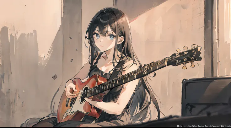 A beautiful and attractive girl holding a guitar