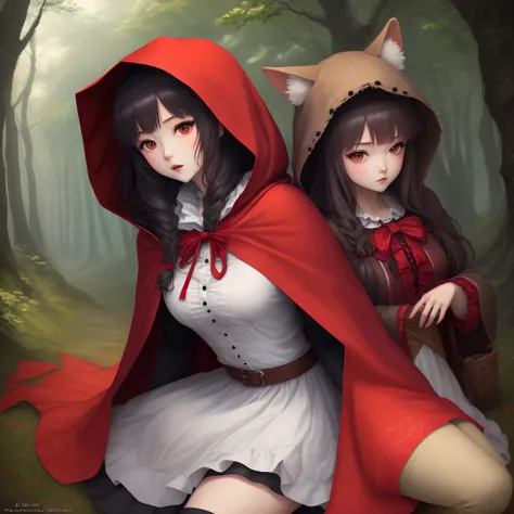 Anime red riding hood and human version of the big bad wolf