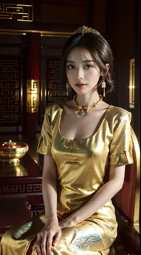 small head, (perfect bodies: 1.1), (short-length straight black short hair: 1.2), （极其细致的CG 8k壁纸），（Extremely refined and beautiful），（masterpiece），（best qualtiy：1.0），（超高分辨率：1.0），[A high resolution]，cheerfulness，Smile,(Smooth and flawless fair skin:1.5),(shin...