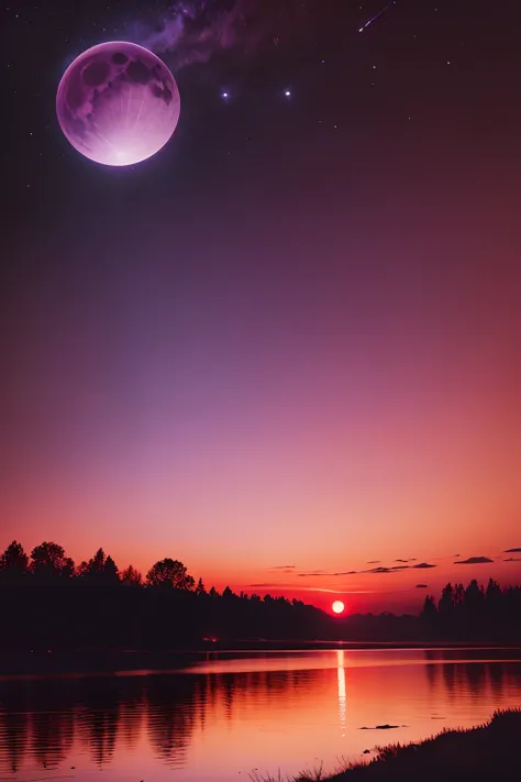 red sky with bright purple moon