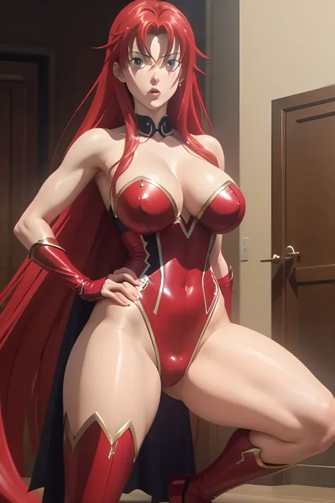 rias gremory vistiendo disfraz de power girl, disfraz de power girl, superman, supergirl, traje blanco, capa roja, botas rojas,