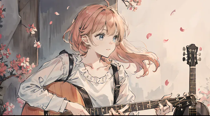 A beautiful and charming girl with a guitar