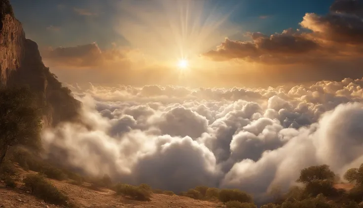 The Rapture ,Thousands of people are floating in the air,Standing on the clouds, Thousands of people are dressed in white, Raise your hands and sing hymns to praise God. The scenes are magnificent and surreal. (Best Quality, 4k, 8K, high resolucion, Master...