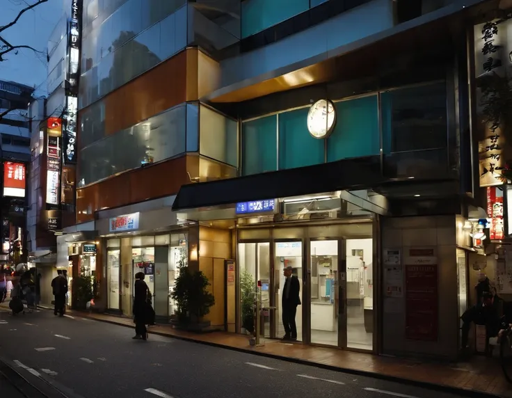 ikebukuro in tokyo, tenant building, appearance, clinic, cram school, ((entrance)),((automatic door:1,5)),messy,advertisements and posters