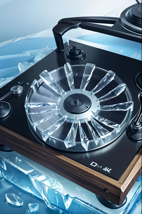 (best quality,4k,highres:1.2),ultra-detailed,photorealistic:1.37,melting ice crystals,slamming,DJ deck,turntables platter,spinning,freezing,water washing,background,high detail