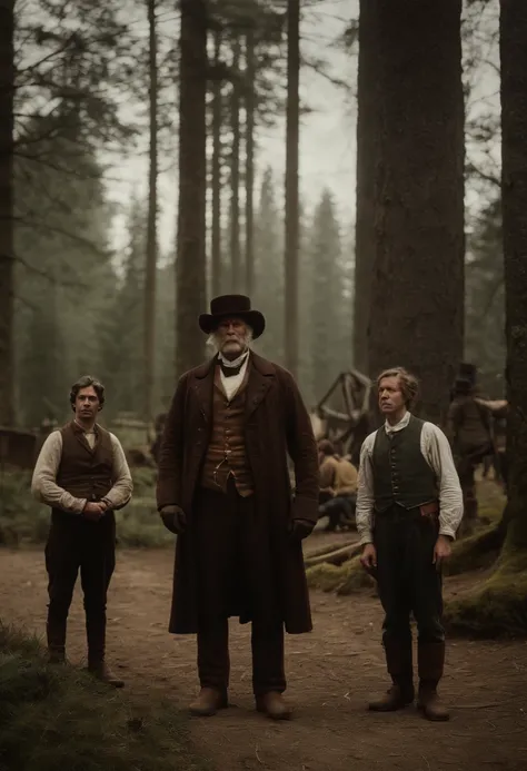 An old leaked photo of a 30-foot giant standing next to three people. The photo was taken in 1818