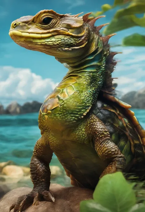 Imperial Water Dragon Turtle，Snake-tailed turtle back，the detail，super-fine，Ultra photo realsisim，Hyper-realistic，Works of masters，8K wind resolution，OC renderer，