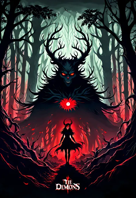 red color eyes，Dark Forest，game poster，femele，The demons，Ghastly