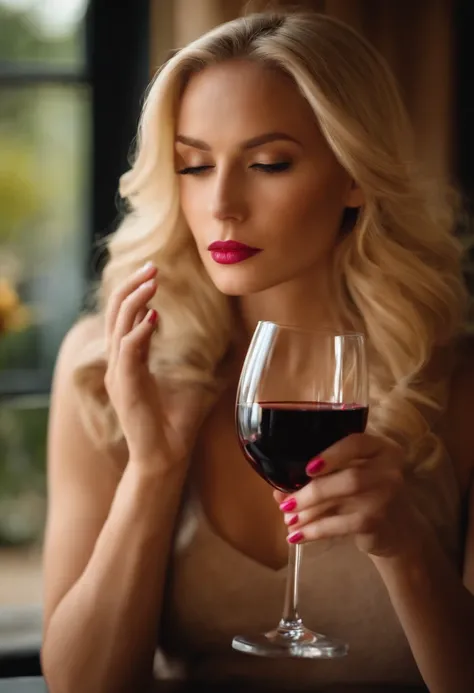 Blond drinking a glass of wine