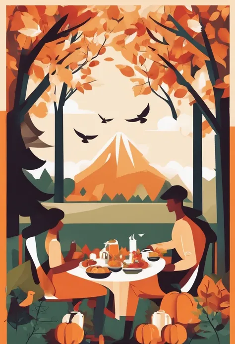 Autumn picnic with campfire