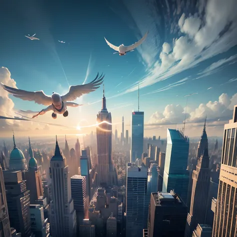 boys flying above a city masterpiece elegant, intricate, beautiful, 8k uhd, best quality --auto --s2