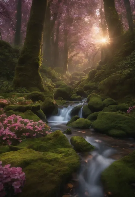 masterpiece, best quality, high quality,extremely detailed CG unity 8k wallpaper, An enchanting and dreamy scene of a fantasy forest, with towering trees, glowing mushrooms, and hidden fairy glens, creating a sense of mystique and enchantment, artstation, ...