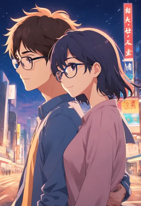 glasses couple anime with happy anniversary