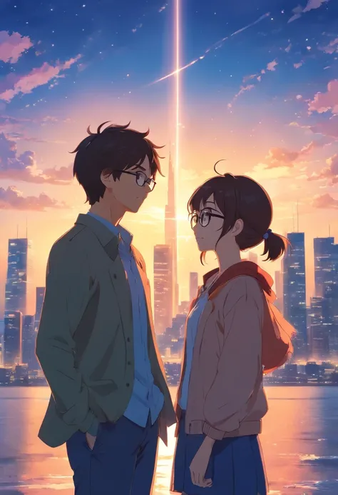 glasses couple anime happy anniversary, tall girl