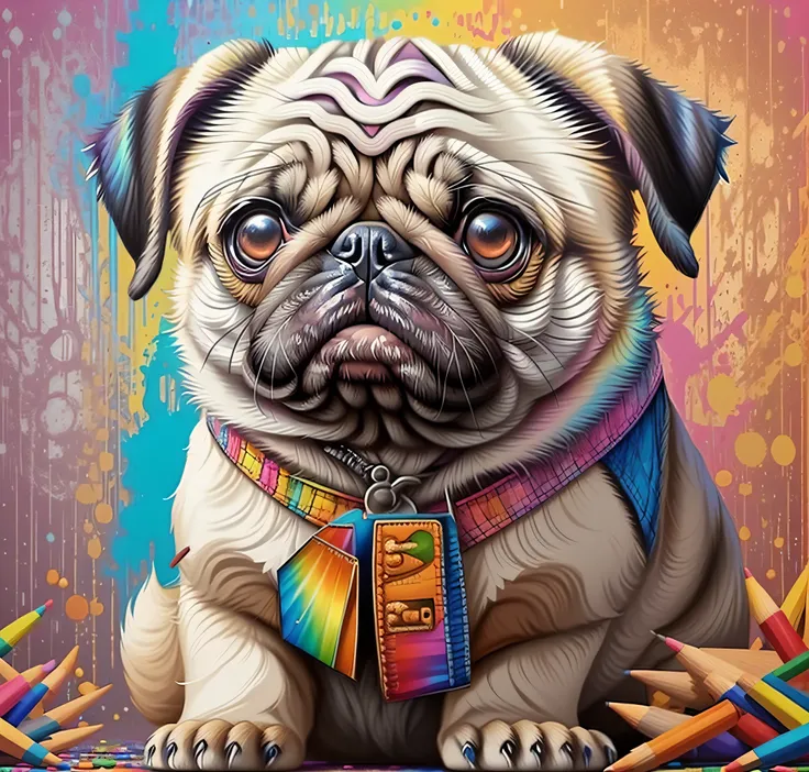 (Pug de cachorro  ),(melhor pose),(best angle), (better happy expression), Eduardo Kobra acolchoamento ,multidimensional geometric wall PORTRAIT, arte, Chibi,
Yang08k, lindo, Colouring,
Primary works, qualidade superior, melhor qualidade, Arte Oficial, Bea...