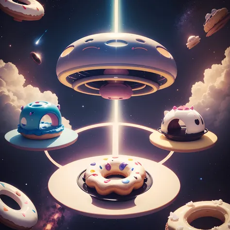 extraterrestrial、Doggy alien、cute little、Donut UFO、Disc-shaped UFO、