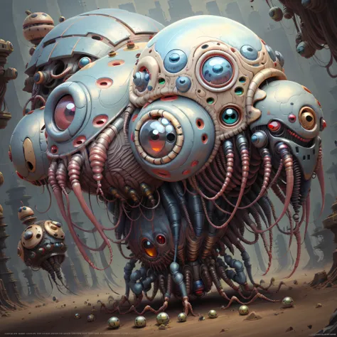 Creepy funny bug eye robot sphere, Funny smiles, Funny eyes, humor, Caricature, Hyper-detailing