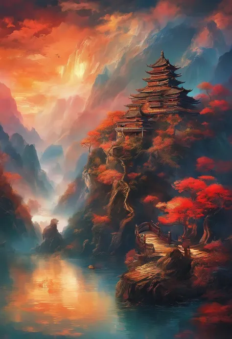 Chinese mythology，Mountain and Sea Sutra，cow head，（（（One-legged））），（（Spit fire in the mouth）），moor，tmasterpiece，Best picture quality，super-fine，Super magical，ultra - detailed，8K分辨率，OC renderer，dynamic viewing angle