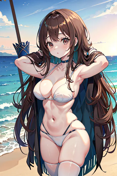 ((top-quality、in 8K、​masterpiece：1.3))、foco nítido：1.2、Beautiful Women in Perfect Style：1.4、Slender Abs：1.2、((dark brown hair、Colossal tits：1.2))、(natural soft light、Ocean Beach:1.1)、Highly detailed facial and skin texture、A detailed eye、二重まぶた、Mai Shiraish...