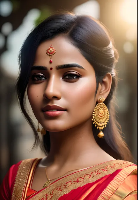 Kerala hindu girl, 25-year-old, traditional dress, gentle sun lighting on face , intricate facial details, flawless complexion, top-notch 3D rendering, hyper-realistic, shot on Indian road. photorealistic digital art trending on Artstation 8k HD high defin...