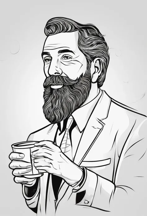 arafed man with a beard holding a cup of coffee, inspired by George Morrison, in style of digital illustration, cartoon style illustration, gta art style, character portrait of me, official character illustration, gta character, drake in gta v, as the prot...