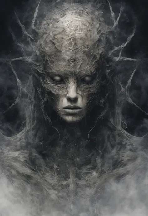 a stern Eldritch ancient god in the storm at night, draped in cloak of stars, [[Sophia Anne Caruso]], [Zendaya], translucent ivory masquerade mask of Eldritch horror, erotic pose, closed eyes, cinematic lighting, (by (Daniel Mernagh) (Carne Griffiths) Moni...