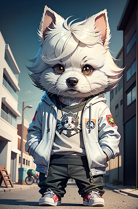 C4tt4stic, Cartoon West Highland White Terrier West Highland White Terrier Dog with Jacket and Skateboard