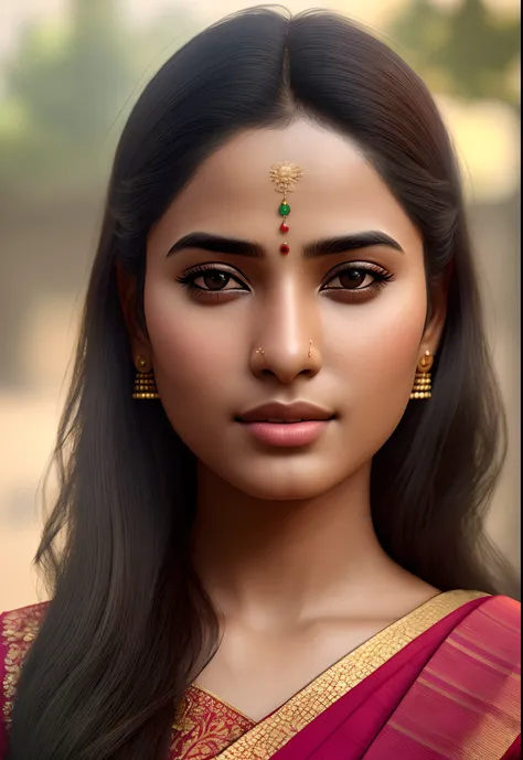 Kerala hindu girl, 25-year-old, traditional dress, gentle sun lighting on face , intricate facial details, flawless complexion, top-notch 3D rendering, hyper-realistic, shot on Indian road. photorealistic digital art trending on Artstation 8k HD high defin...