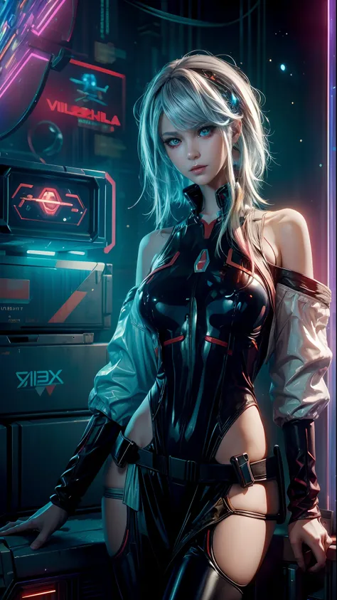 ((Best quality)), ((masterpiece)), (highly detailed:1.3), 3D, 1girl sexy beautiful, (cyberpunk:1.2), in space, nebula, holding_weapon, 1girl, solo