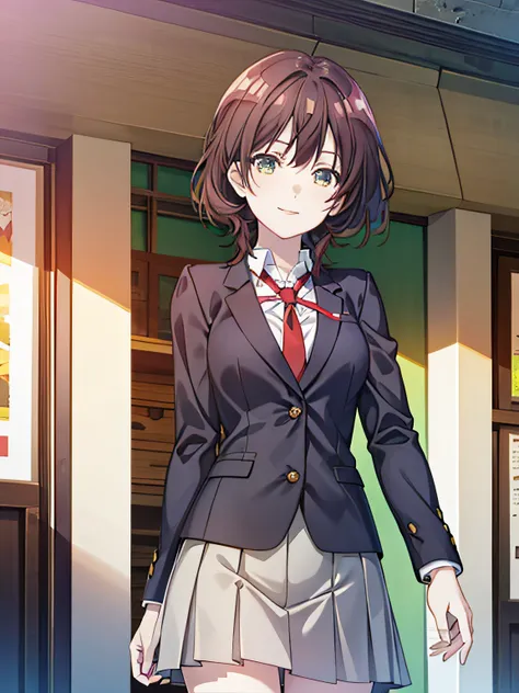 1girl in, lightsmile, Shiny skin, Best Quality, ​masterpiece, (Game CG:1.4) ,Detailed beautiful face and eyes,Pubic hair, Aoi hinami, school uniform, Cowboy Shot,