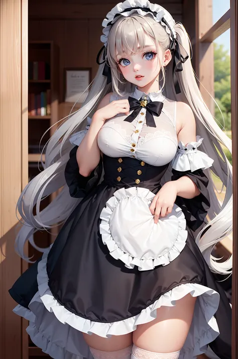 very thicc super cute college girl in lolita style outfit